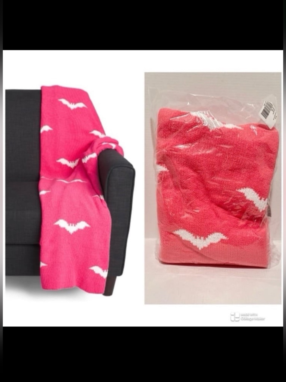 Cynthia Rowley NWT Halloween Hot Pink Bats 50 X 70 Chenille Throw